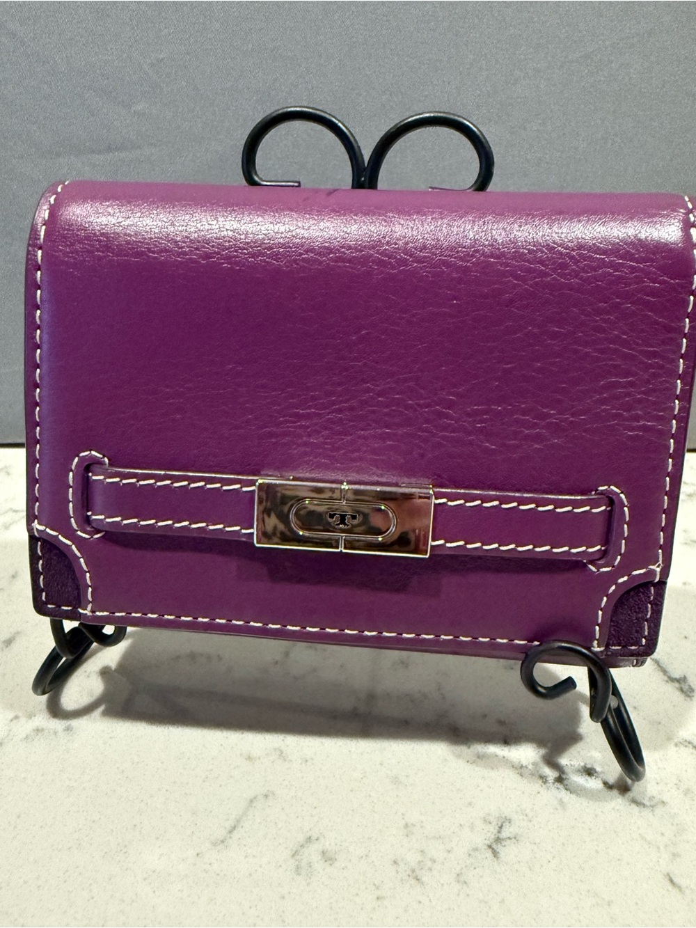 Purple Leather Turnlock Wallet
